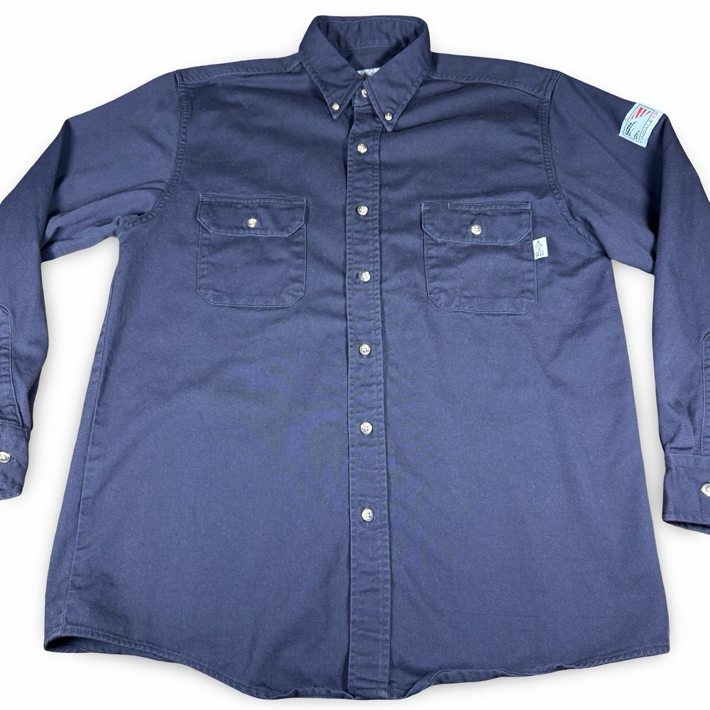 Tyndale FR Flame Resistant Shirt Mens Large Blue Westex CAT 2 NFPA 2112